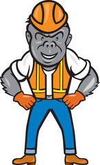 Angry Gorilla Construction Worker Cartoon