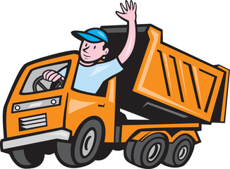 Dump Truck Driver Waving Cartoon © Redwater Vectors