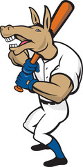 Donkey Baseball Player Batting Cartoon