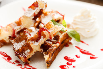 belgian waffle with whipped cream