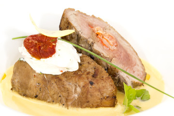 baked meat with pumpkin sauce