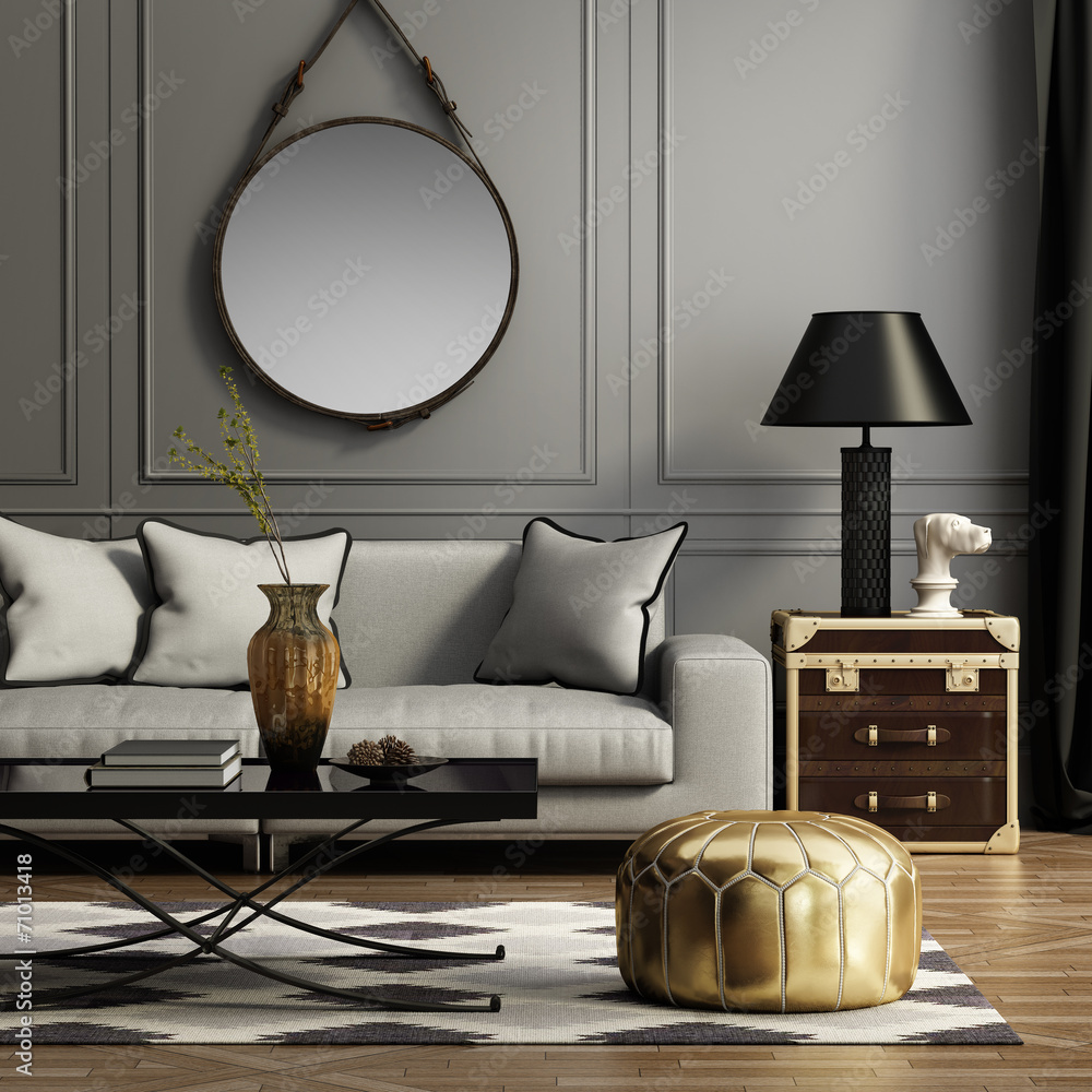 Poster Contemporary elegant grey living room