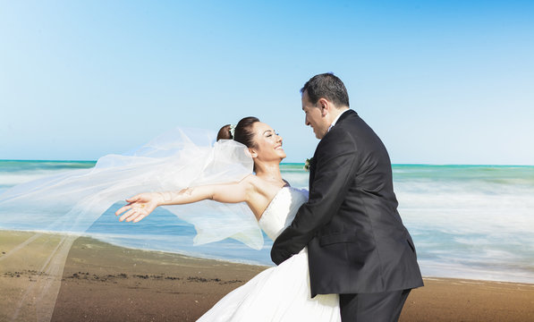 Bride and Groom on Beach