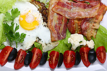 English breakfast with fried eggs and bacon