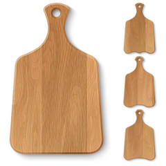 Set of realistic wooden kitchen boards of different shapes