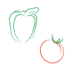 Vector drawing vegetables. Pepper and tomato