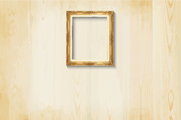 Old style, Golden picture frame on wood background