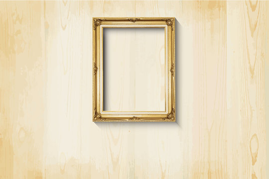 Old style, Golden picture frame on wood background