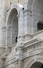 black and white image of the roman colossus in arles france