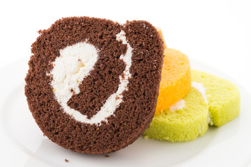 Jam roll cake isolated on white background