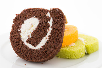 Jam roll cake isolated on white background