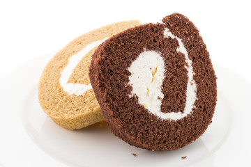 Jam roll cake isolated on white background