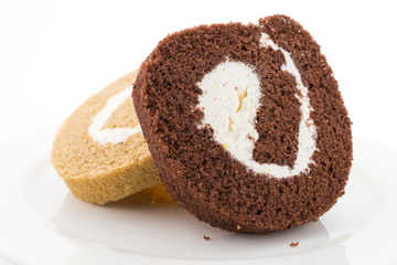 Jam roll cake isolated on white background
