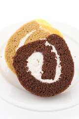 Jam roll cake isolated on white background