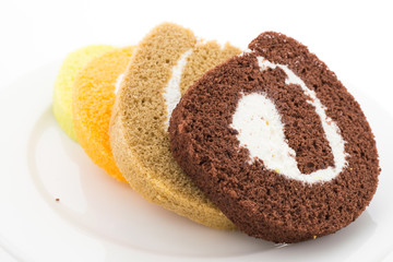 Jam roll cake isolated on white background