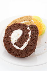 Jam roll cake isolated on white background