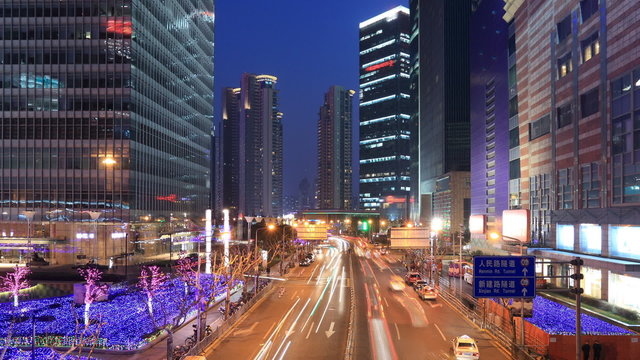 Mega-city traffic in night, time-lapse