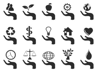 hand concept icons set