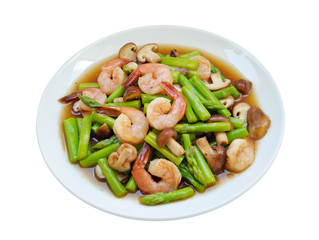 thai food , Asparagus stir fried with prawns