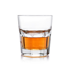 Glass of whisky on a white background.