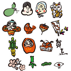 Obraz premium 縁起物手描きイラスト カラー