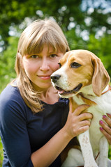woman with beagle