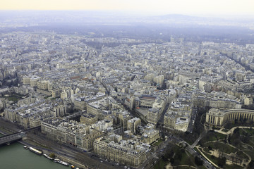 Panorama of buildings in Paris from top of Eiffel Tower