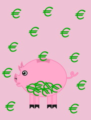 a piggy bank on a background of euro