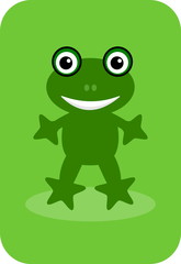 a happy green frog on a green background