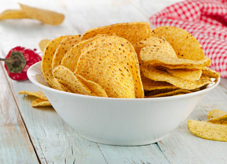 Corn nachos on  wooden background