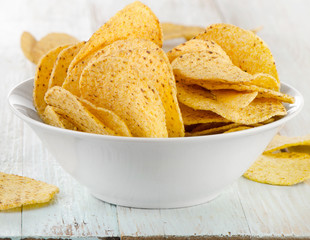 Corn nachos on wooden table