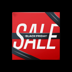 Sale red poster with ribbon black friday on the box