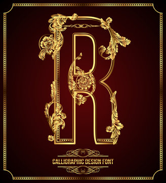 Calligraphic Design Font with Typographic Floral Elements. R