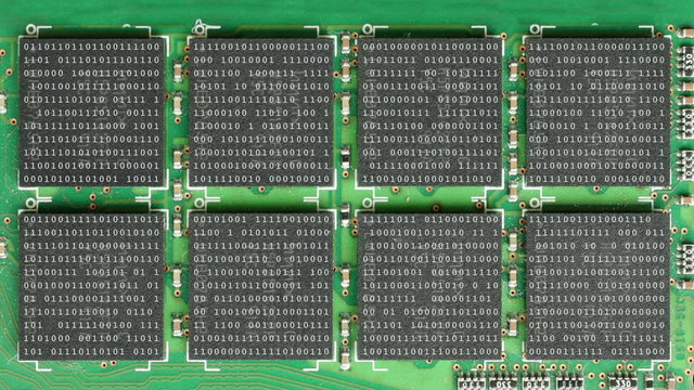 Computer ram chips with binary code.