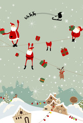 Santa Claus falling to the town in Christmas eve