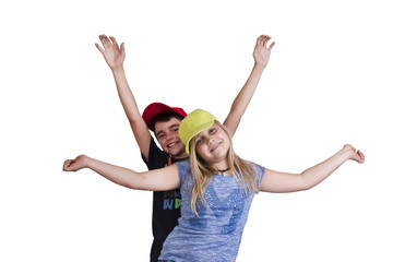 Happy couple boy and girl isolated on white background