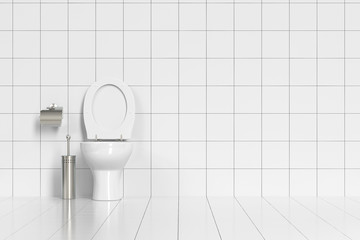 Geputzte Toilette im WC mit weißen Fliesen - obrazy, fototapety, plakaty