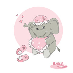 It's a girl ! Vector illustration of cute little elephant.