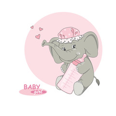 It's a girl ! Vector illustration of cute little elephant.