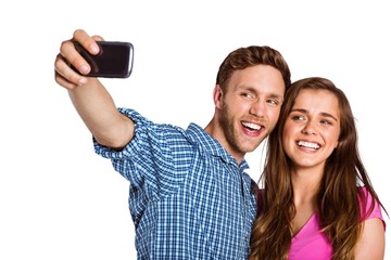 Couple taking selfie with smart phone