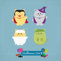 Set of cute cat in Halloween costumes