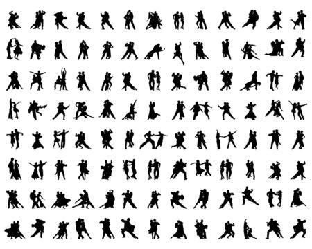 Black silhouettes of tango players, vector