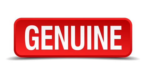 Genuine red 3d square button on white background