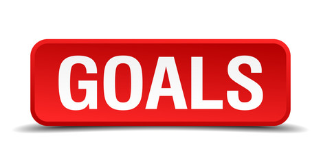 Goals red 3d square button on white background