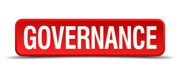 Governance red 3d square button on white background