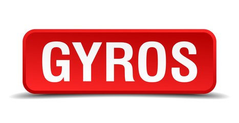 Gyros red 3d square button on white background
