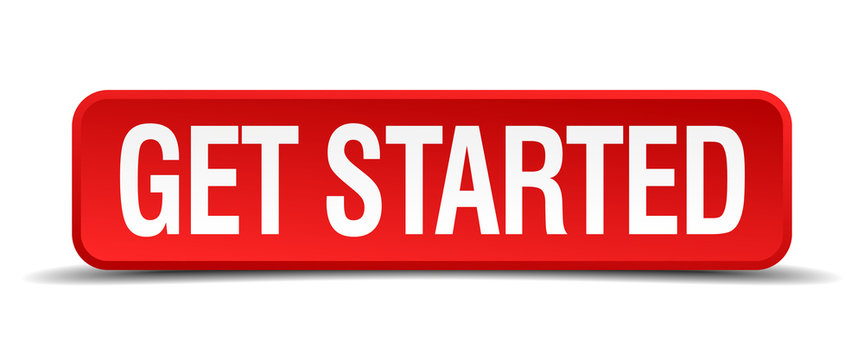 get started red 3d square button on white background