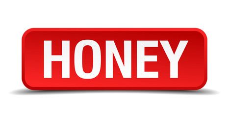 Honey red 3d square button on white background