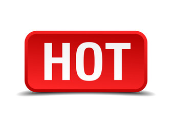 Hot red 3d square button on white background