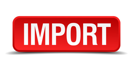 Import red 3d square button on white background